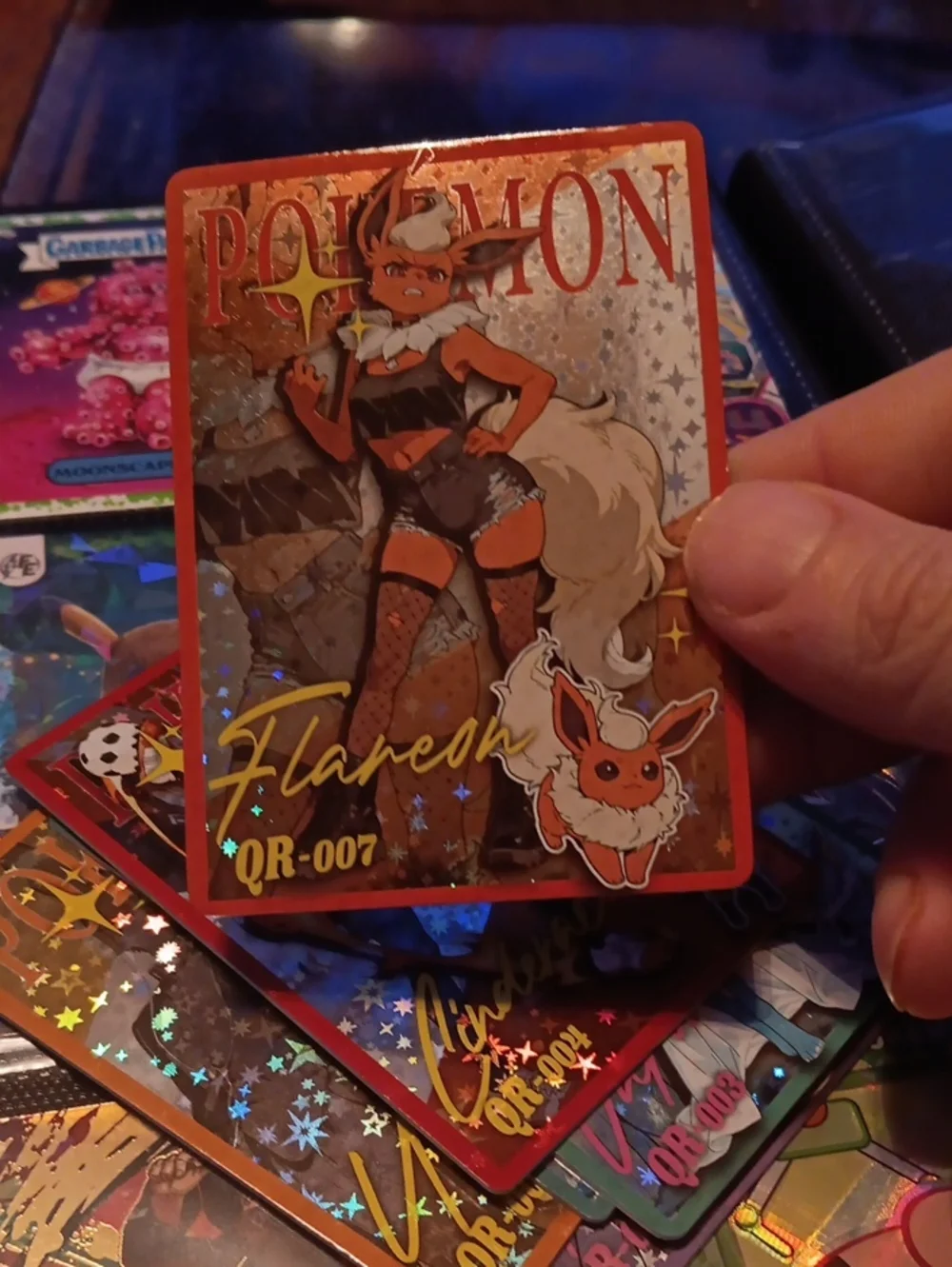 Pokemon Flareon Holographic Card - Orange & Black Accents